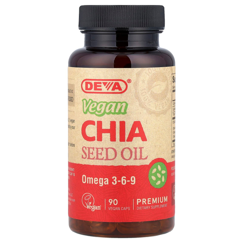 Deva, Веганское масло семян чиа премиального качества, 90 веганских капсул