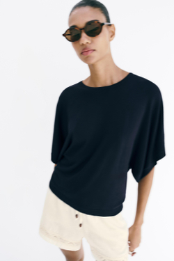 ZARA ТОП С ШИРОКИМИ РУКАВАМИ, МОРСКОЙ СИНИЙ