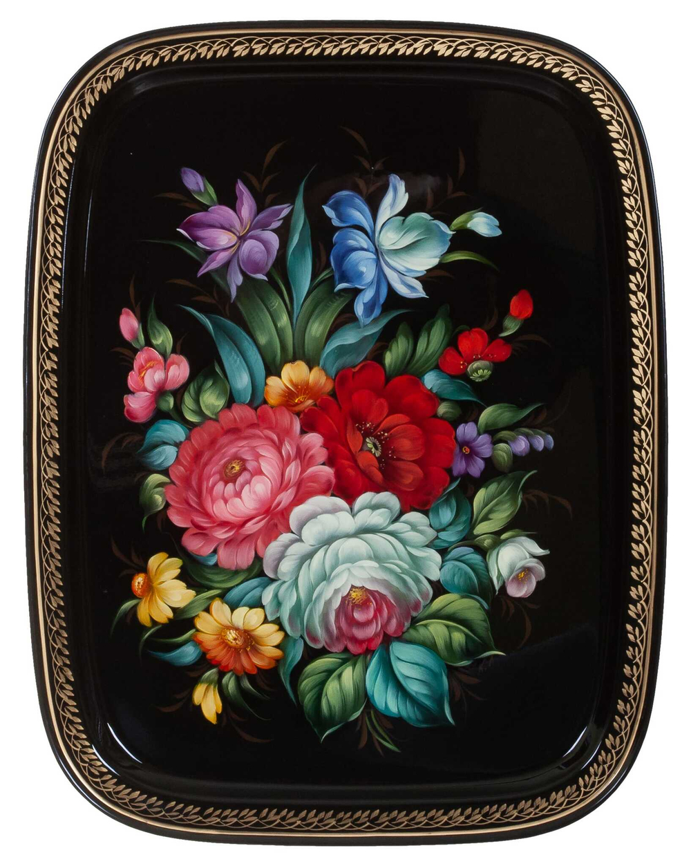 Жостовский поднос декоративный, размер 45х35 см (A19), металлический