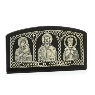 Триптих настольный малый "Богородица, Иисус, Николай" 85*45*20 мм