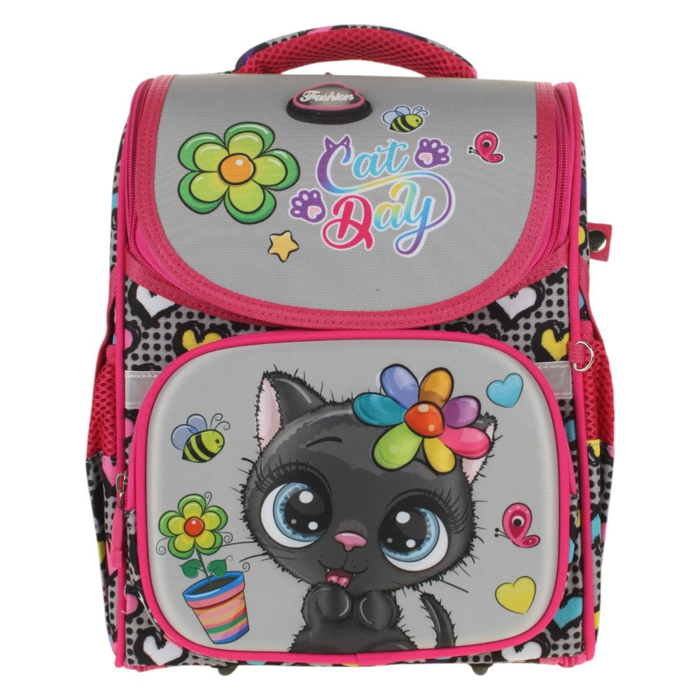 Ранец разборный "Кошка" 25*14*33 см с ортопедической спинкой. 1 отделение, 3 кармана