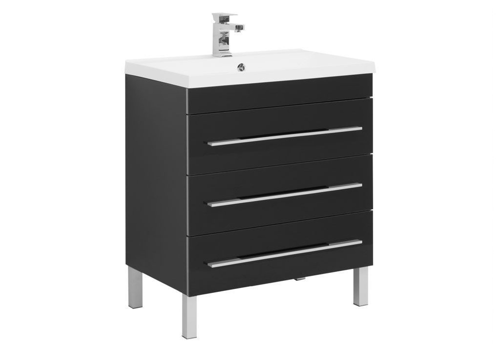 Тумба с раковиной Aquanet Верона NEW 75 черный (напольная 3 ящика)