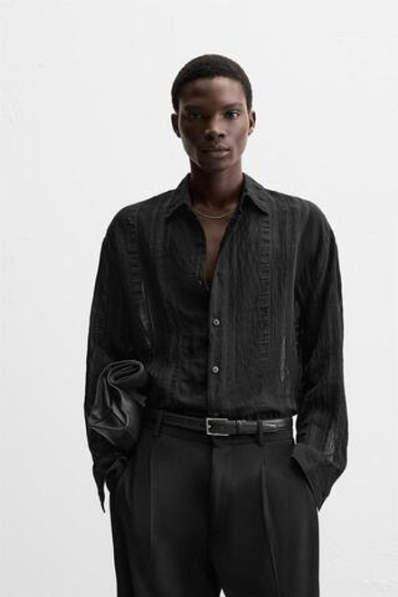 ZARA БЛУЗА JACQUARD ИЗ ПОЛУПРОЗРАЧНОЙ ТКАНИ, ЧЕРНЫЙ