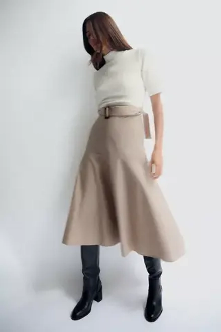 ZARA ПЛАТЬЕ ИЗ МЯГКОЙ ТКАНИ С РЕМНЕМ, ЭКРЮ/БЕЖЕВЫЙ