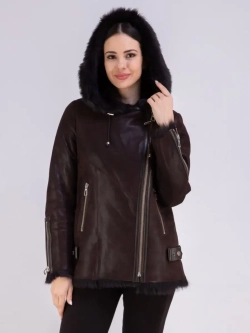 Дубленка женская натуральная с капюшоном тоскана зима Турция
