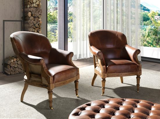 Кресло из кожи коньячно-коричневого цвета, модель 5158