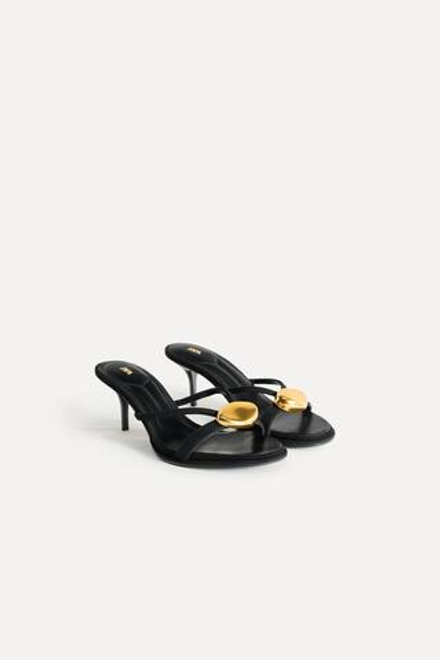 ZARA КОЖАНЫЕ БОСОНОЖКИ С МЕТАЛЛИЧЕСКИМИ ДЕТАЛЯМИ — 50TH ANNIVERSARY, ЧЕРНЫЙ