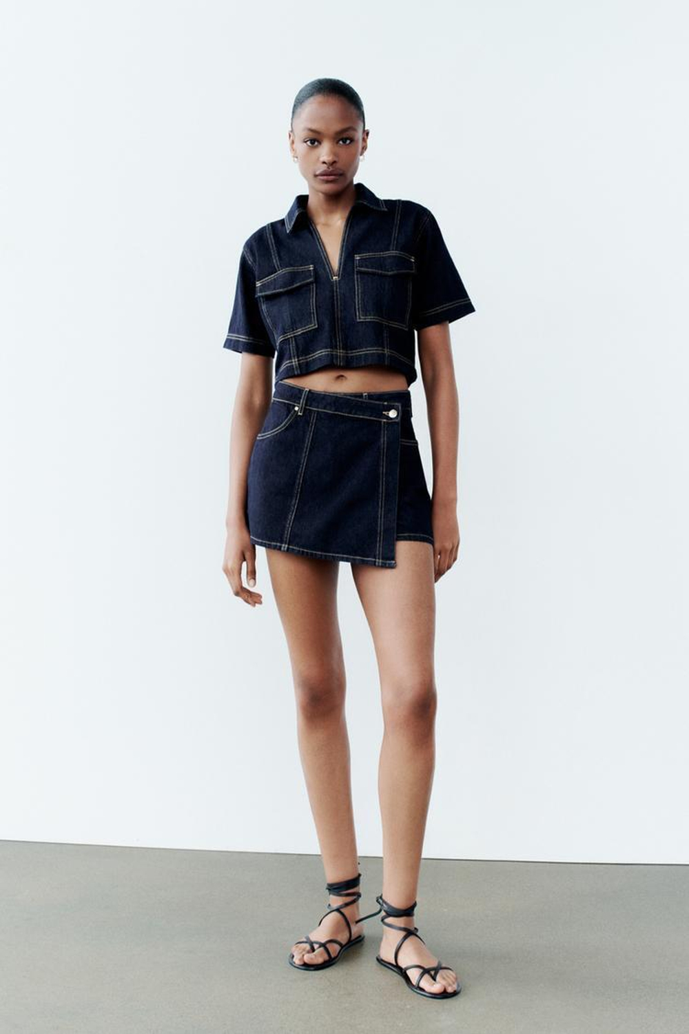 ZARA УКОРОЧЕННАЯ ДЖИНСОВАЯ РУБАШКА Z1975, СИНИЙ, 6164/133