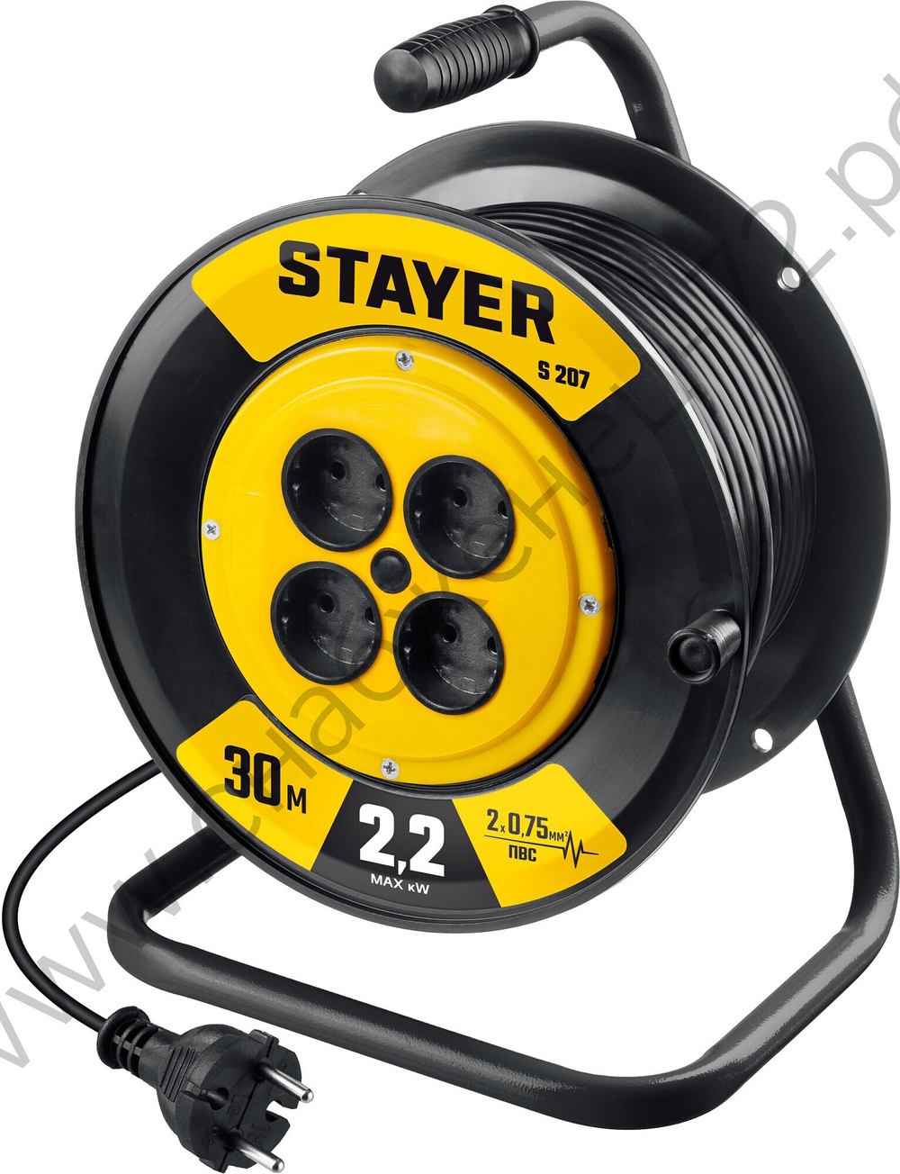 STAYER S 207 ПВС 2х0.75 30м 2200Вт, Удлинитель на катушке (55073-30)