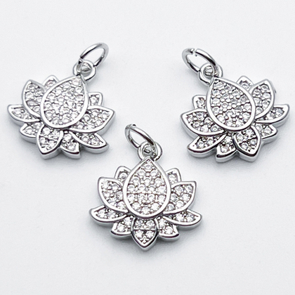Подвеска Лотос, цвет серебро (родий), фианиты, размер 14*13,5 мм, цена за 1 шт