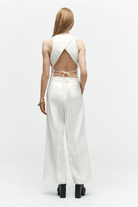 ZARA БРЮКИ STRAIGHT FIT — ZW COLLECTION, ЖЕЛТОВАТО-БЕЛЫЙ