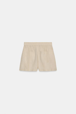 ZARA БЕРМУДЫ ИЗ СМЕСОВОГО ЛЬНА С ЭЛАСТИЧНЫМ ПОЯСОМ, СВЕТЛО-БЕЖЕВЫЙ
