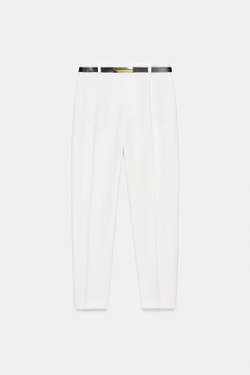 ZARA ПРЯМЫЕ БРЮКИ С ПОЯСОМ, ЭКРЮ