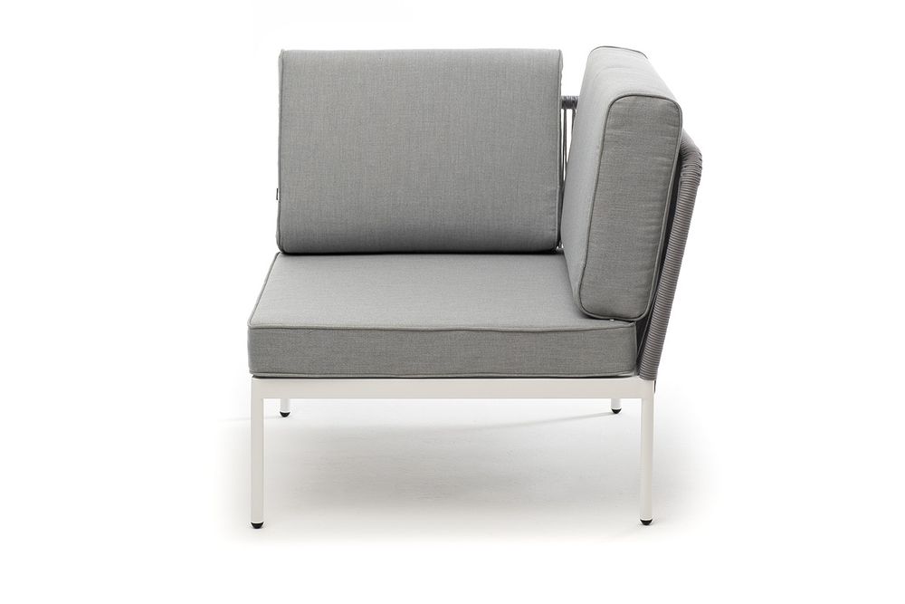 "Канны" угловой модуль плетеный из роупа, каркас алюминий светло-серый (RAL7035) шагрень, роуп серый круглый, ткань серая 017