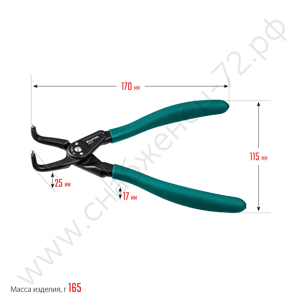 KRAFTOOL 180 мм, изогнутые губки, внутренний, Съемник стопорных колец (22812-2)