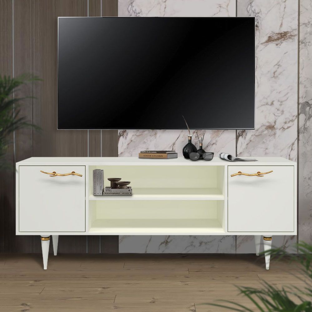 Тумба под ТВ Арт Колор matte 155см Классик Голд Белый опал матовый