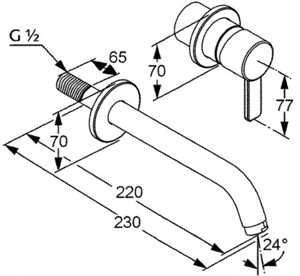 Смеситель для раковины Kludi Zenta внешняя монтажная часть, излив 220 мм, хром (382450575)