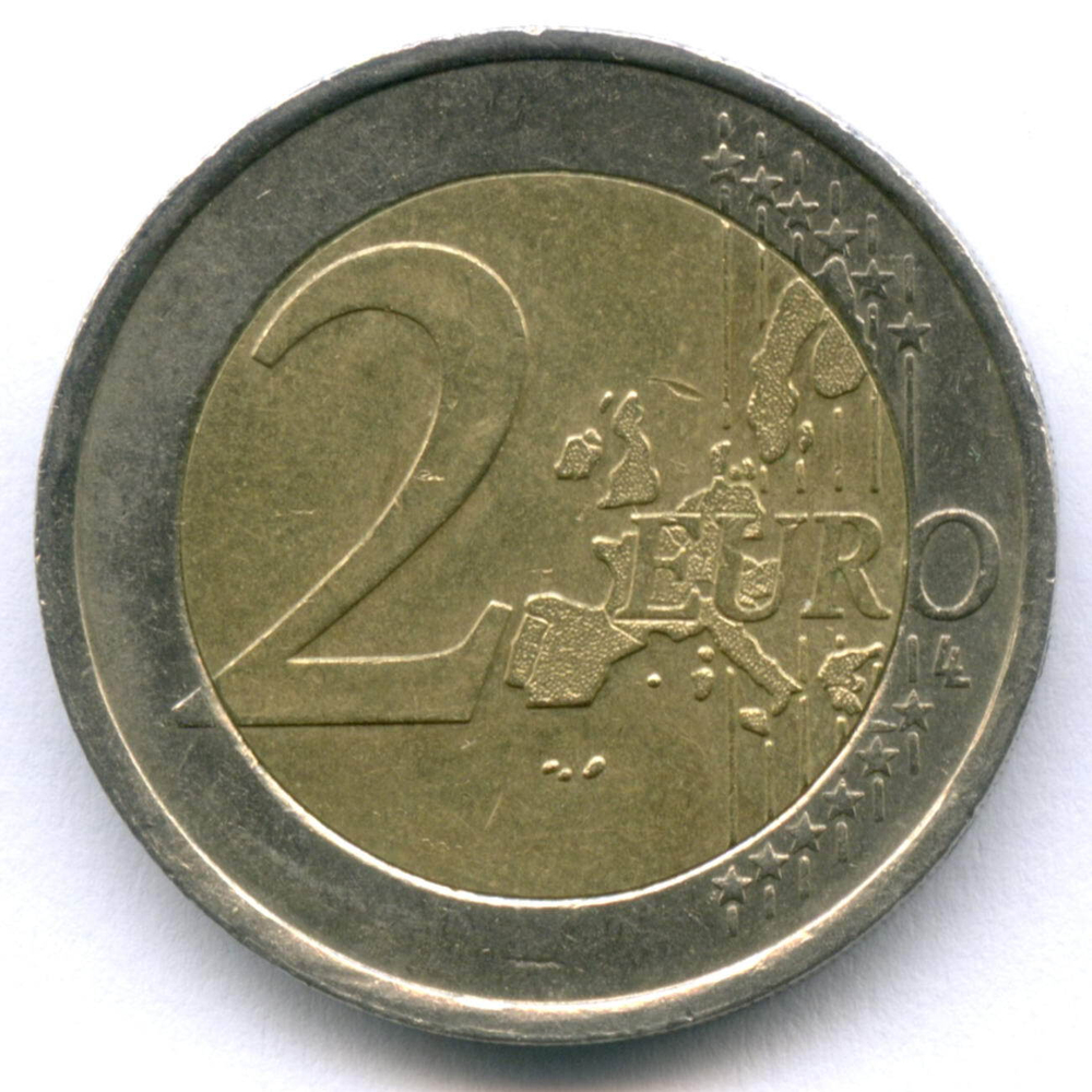 2 евро 2002 год. Португалия. Регулярный выпуск. Тип 1. Биметалл XF
