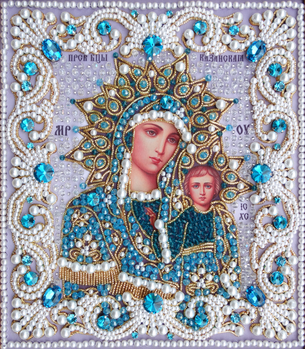 ЖС-5-ЗГ Набор для вышивания хрустальными камнями Богородица Казанская (голубой)