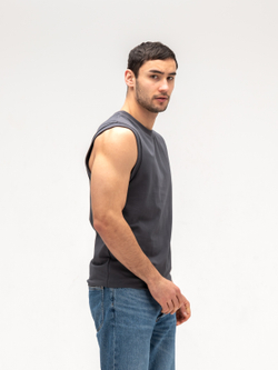 Майка мужская хлопковая на широких лямках. Графит