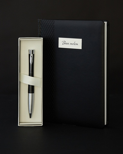 Набор с гравировкой: Ежедневник и шариковая ручка Parker Urban Muted Black Chrome Trim (черный с орн