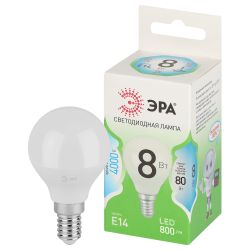 Лампа светодиодная ЭРА GREEN LINE LED P45-8W-840-E14 GL E14 8 Вт шар яркий белый свет | Лампы cветодиодные Шар (G/P)