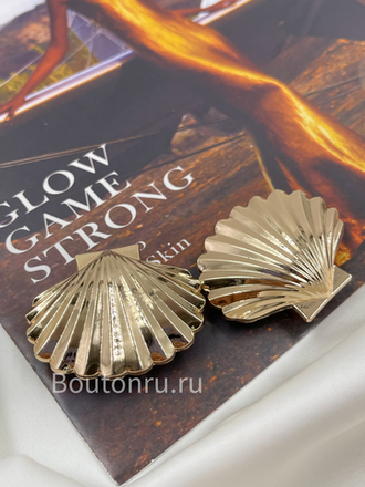 Брошь-зажим ракушка "Гребешок" для платка/купальника золотистая металлическая