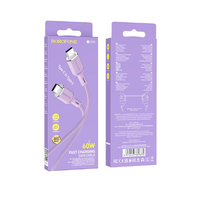 Кабель Borofone BX90 Type-C-Type-C 60W 3A 1м Braided Purple