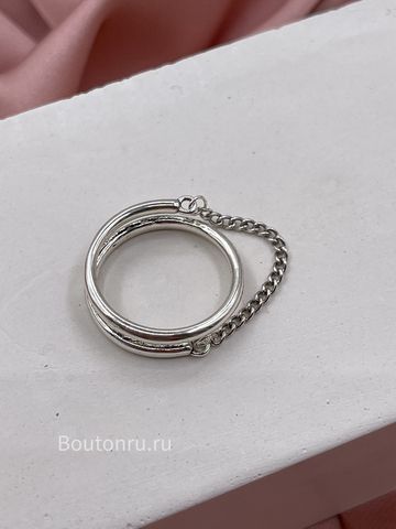 Кольцо серебристое с цепью