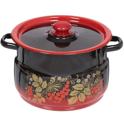 Кастрюля сталь, эмал, 8 л, с крыш, крышка сталь, Сиб товары, С1920.38, красно-черная, индукц