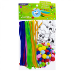 Набор для творчества Alingar, Проволока пушистая-30 см 100 шт, Помпоны (микс) -130 шт, Глазки (микс) -200 шт, "Цветной микс", пакет с европод.