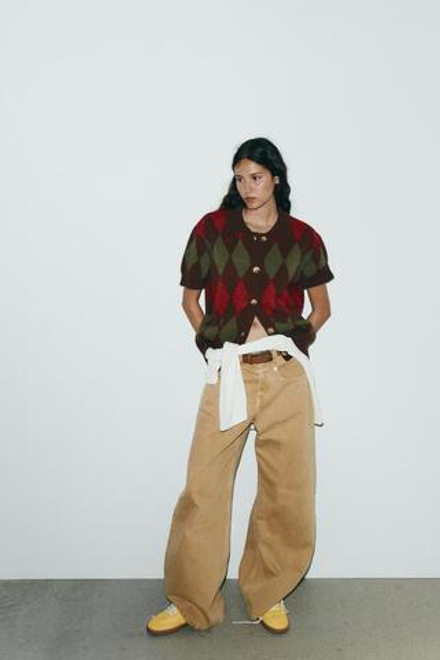 ZARA КАРДИГАН В РОМБИК, РАЗНОЦВЕТНЫЙ