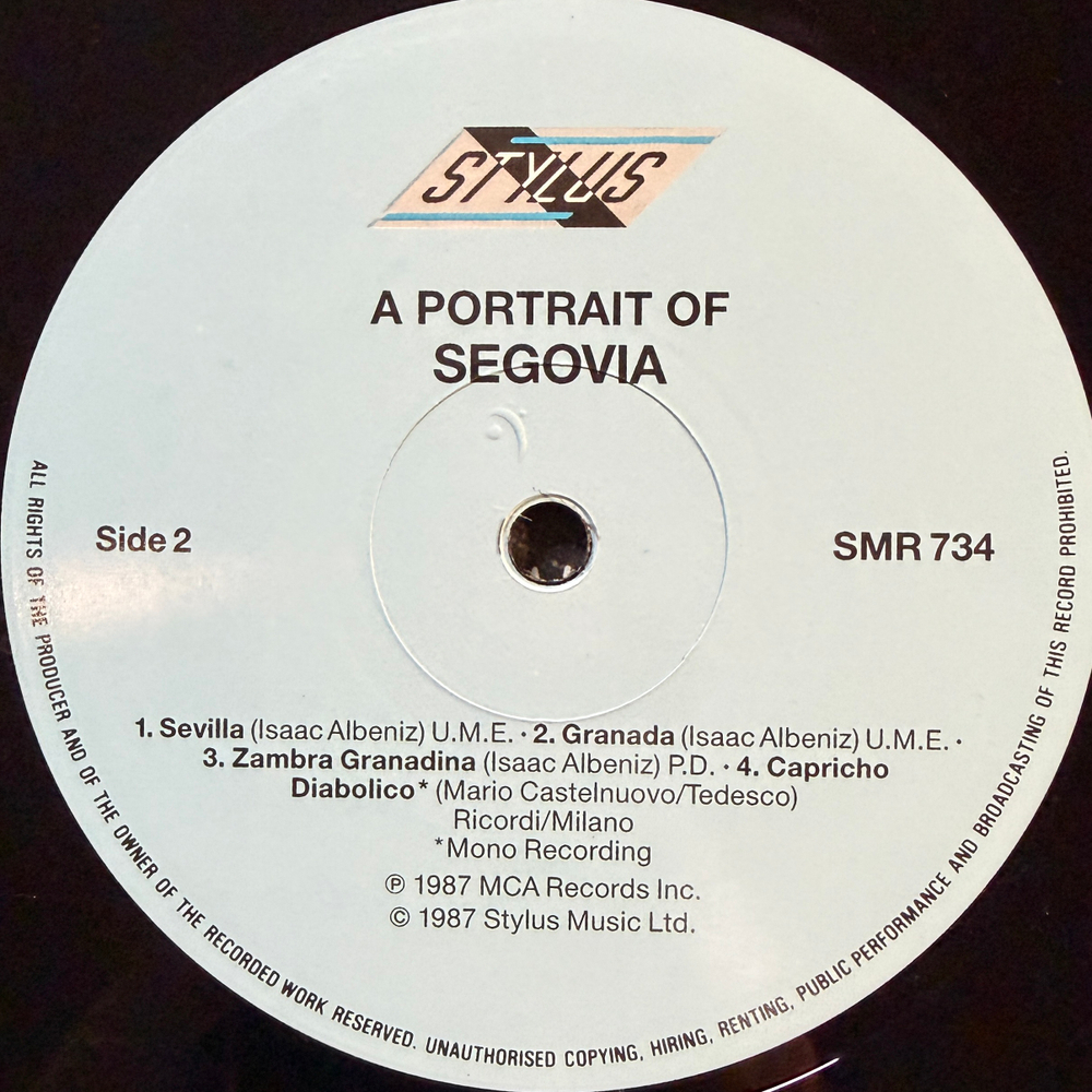 Andrés Segovia ‎– A Portrait Of Andrés Segovia My Favourite Works (Англия 1985г.) Т