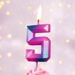 Свеча Цифра, 5 Пурпурные грани, 1,1*4,3 см, 1 шт.