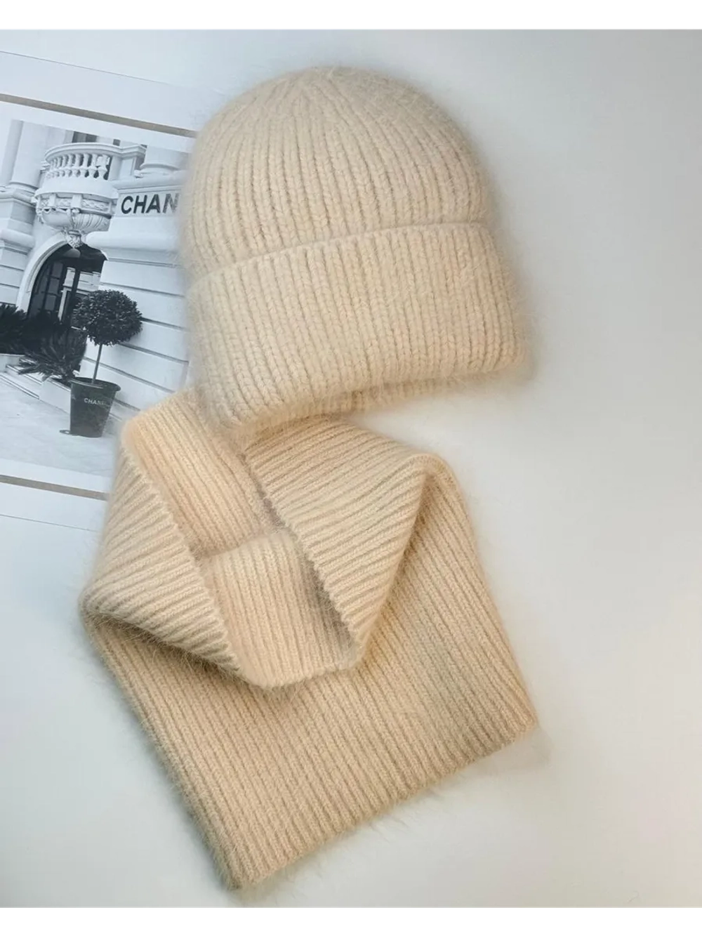 комплект шапка с шарфом- снуд зимний вязаный