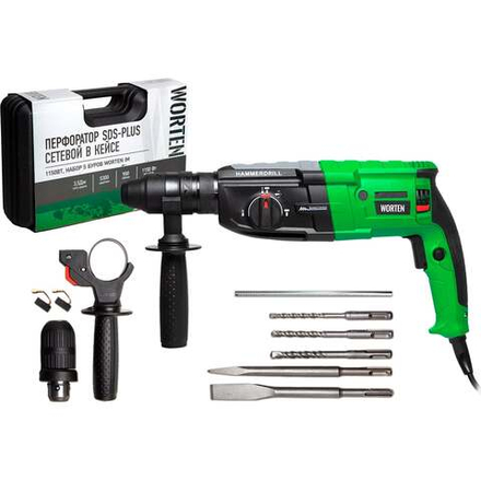 Перфоратор WORTEN SDS-plus сетевой в кейсе, 1150Вт, набор 5 буров  IM КА-90000587