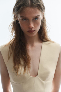 ZARA КОРОТКОЕ ПЛАТЬЕ В ПОЛОСКУ, ЭКРЮ/ЖЕЛТЫЙ