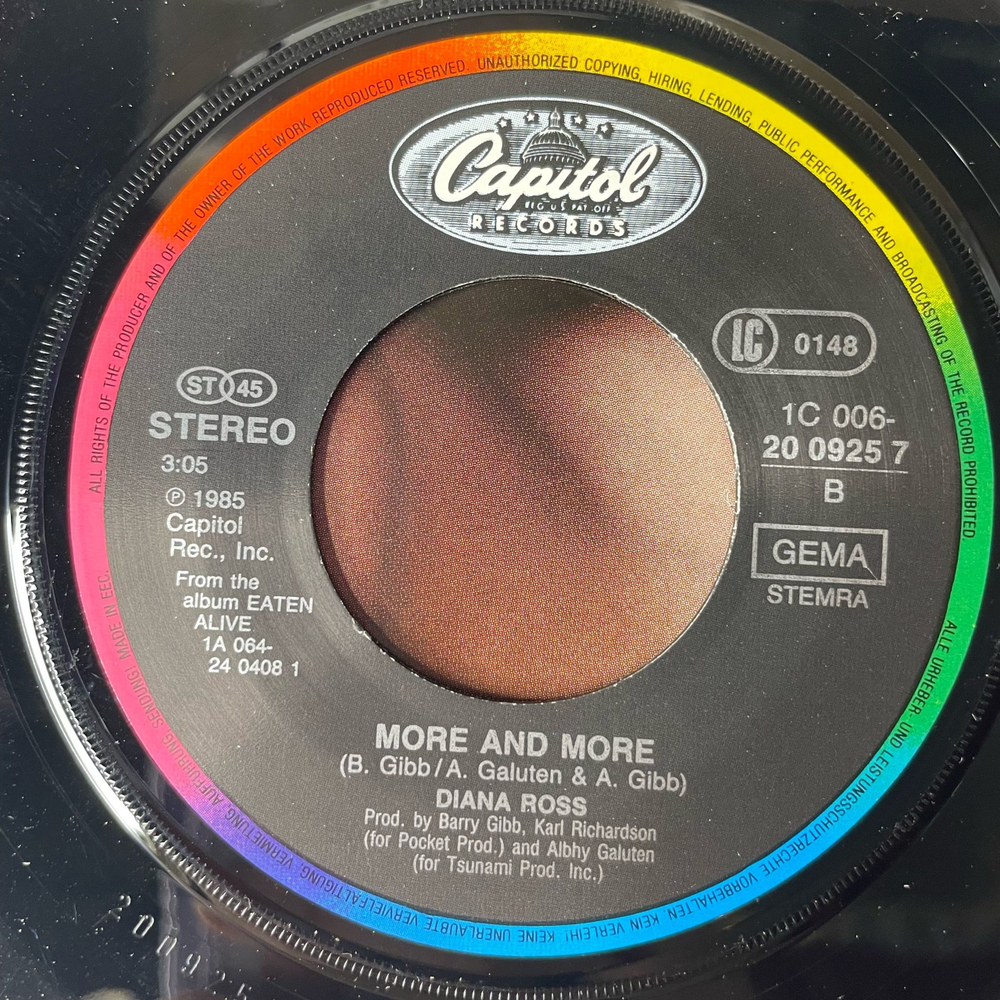 Винтажная виниловая пластинка 7 дюймов (маленькая пластинка) Diana Ross Chain Reaction (Holland 1985)