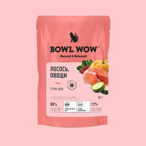 Пауч кусочки в соусе BOWL WOW для стерилизованных кошек, с лососем с овощами