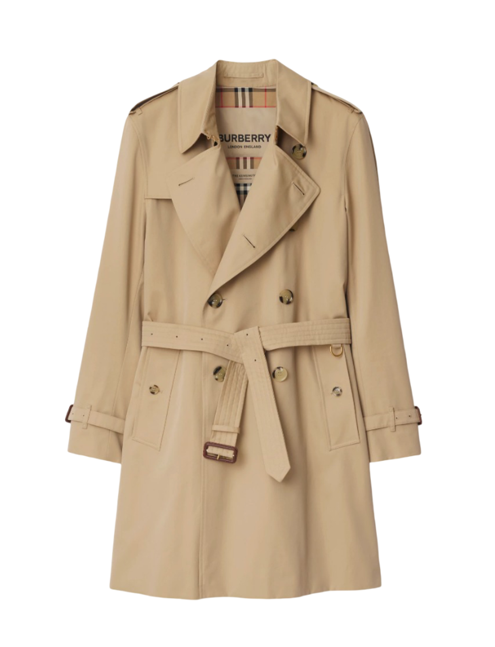 Оригинальный тренч Burberry Kensington средней длины,бежевый — сделано в Англии