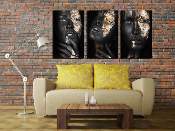 Модульная картина "Девушки в черно-золотом цвете"