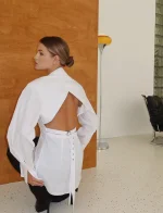 Рубашка из поплина с открытой спиной, Белый