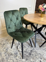 Круглый раздвижной стол "Лофт", дуб вотан и стулья "Ральф" оливковый