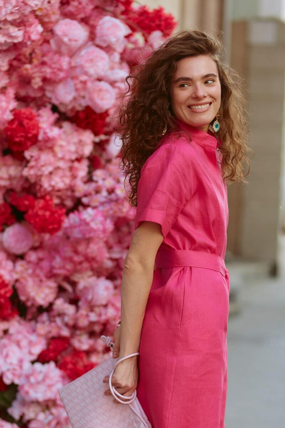 Платье Леон фуксия лен