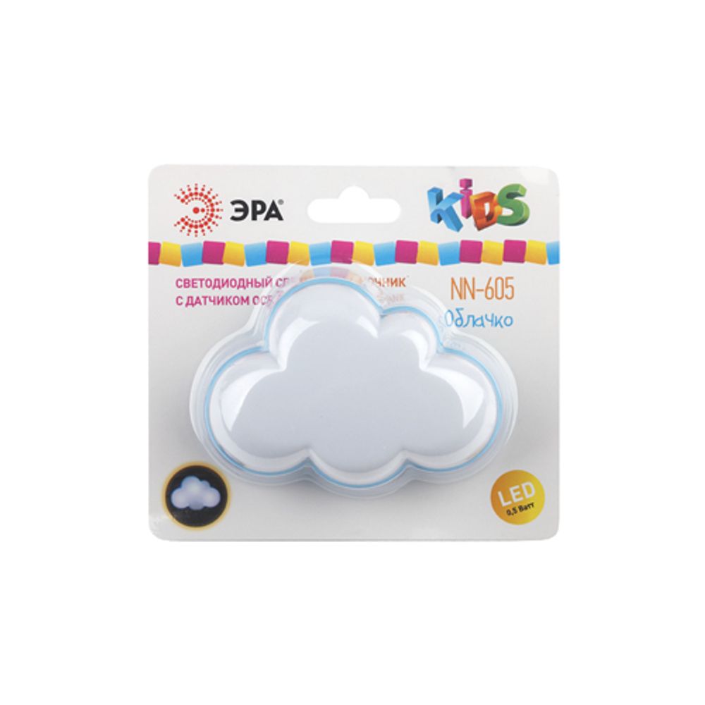 Ночник - светильник светодиодный ЭРА NN-605-LS-W в розетку с датчиком освещенности белый | Ночники