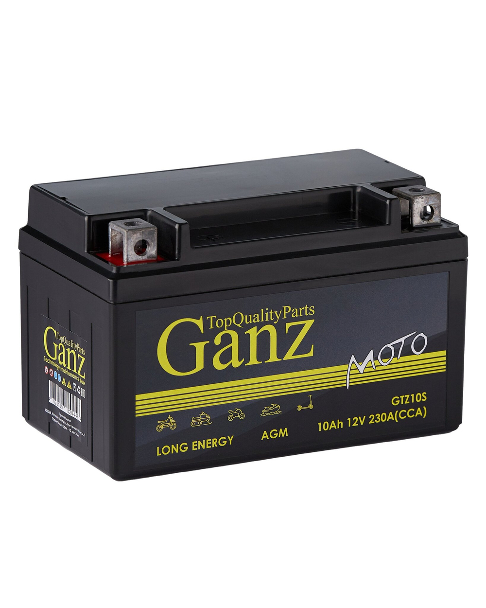 Аккумулятор GANZ мото AGM 10 А/ч прямой L+ 150x86x93 мото EN 230 А