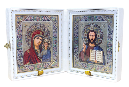 Складень средний белый: кожа, вышивка, серебро, узоры (22х19х7) (4504-0185) (Белив)