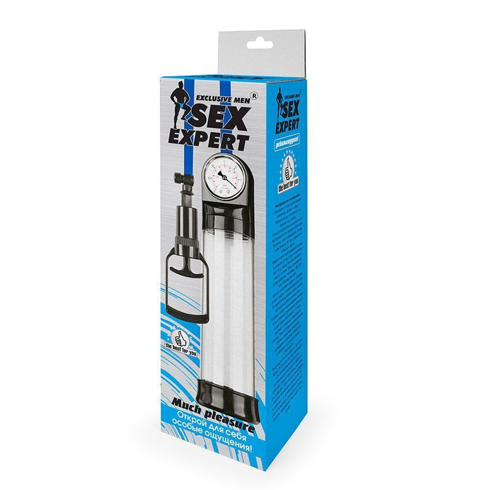 Прозрачная вакуумная помпа Sex Expert с манометром (Цвет: прозрачный)