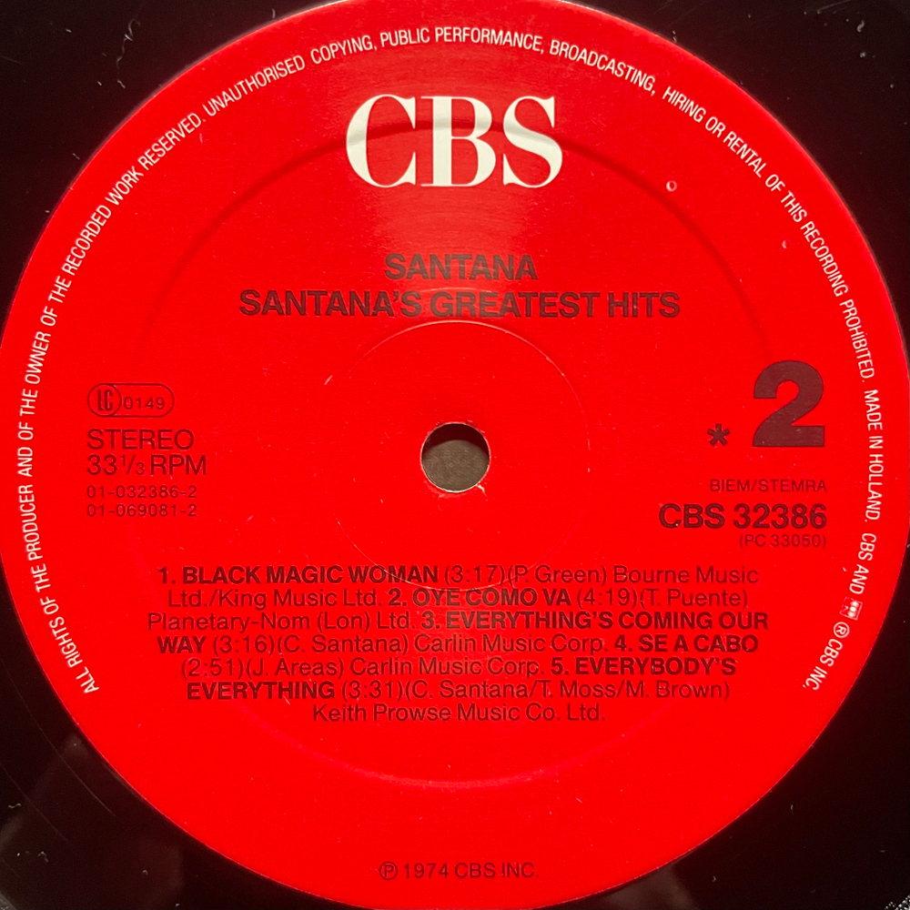 Santana - Santana's Greatest Hits (Голландия 1986г.)