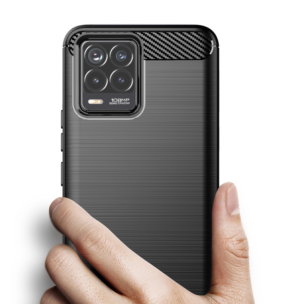 Чехол черного цвета на OPPO Realme 8 и Realme 8 Pro, серия Carbon (в стиле карбон) от Caseport